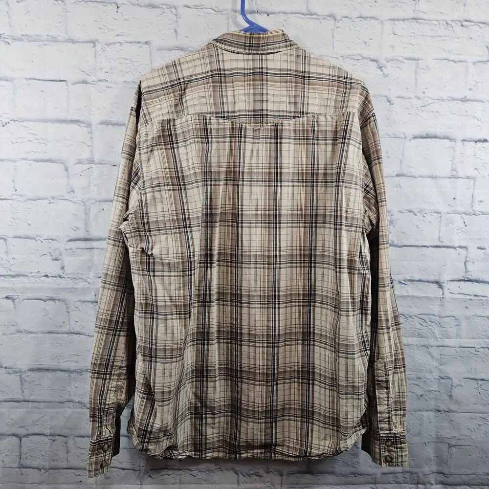 Eddie Bauer Pearl Snap Shirt Men's LT Brown Plaid Long Sleeve Hiking Western - Picture 3 of 4